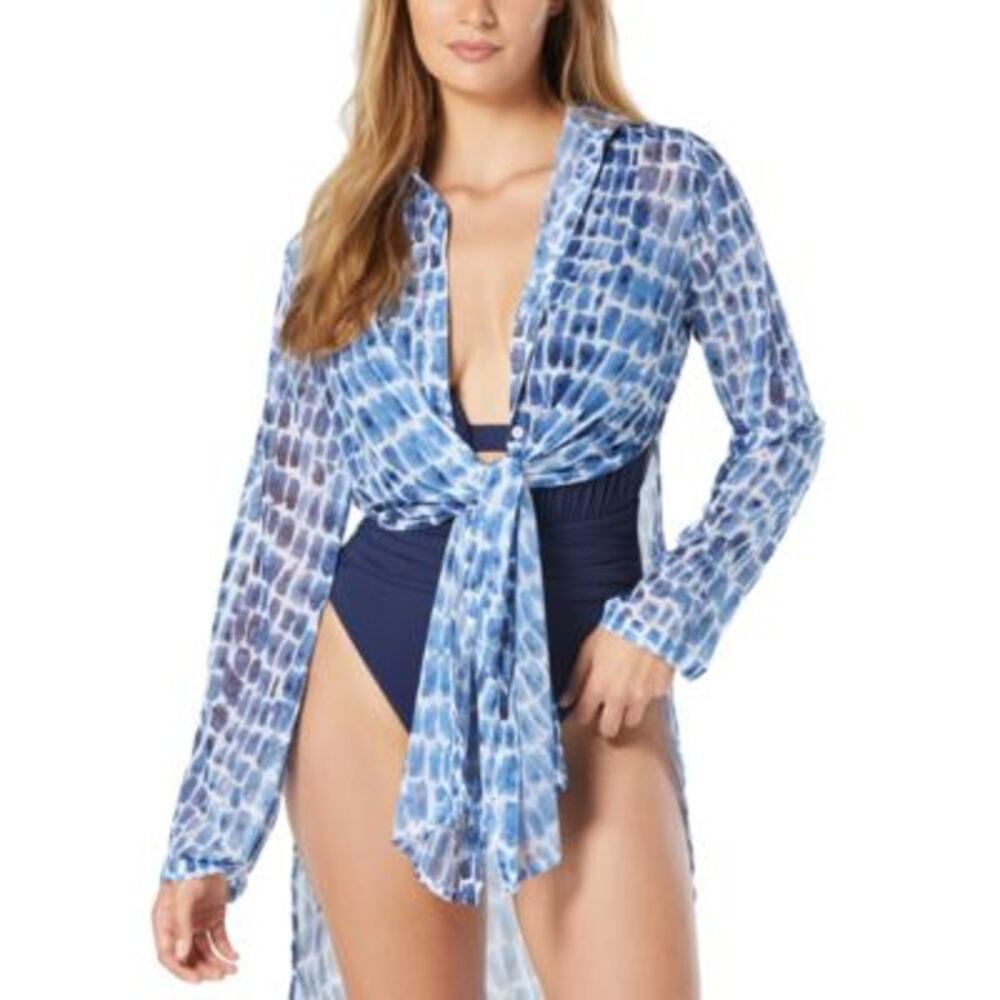 Carmen Marc Valvo Womens Convertible Front-Tie Navy Multi L, NWT